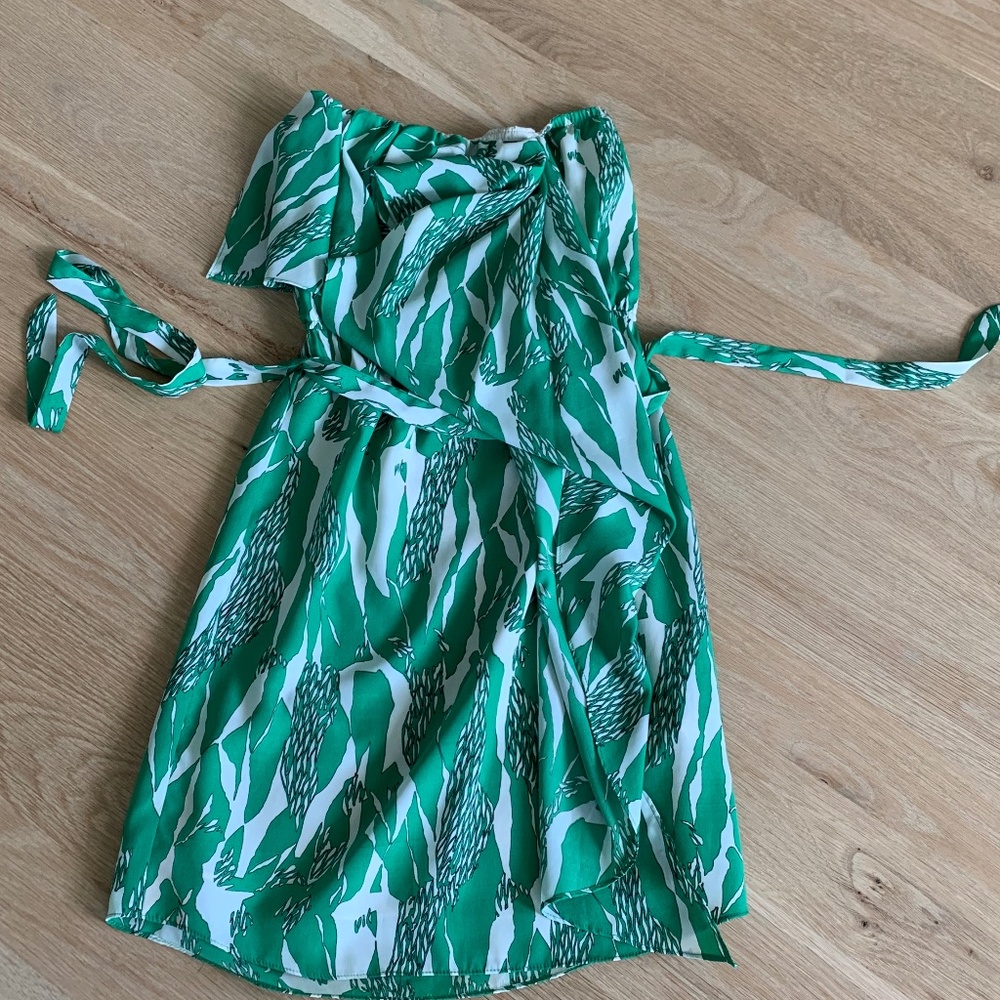 MM Couture Green Tropical Strapless Dress
